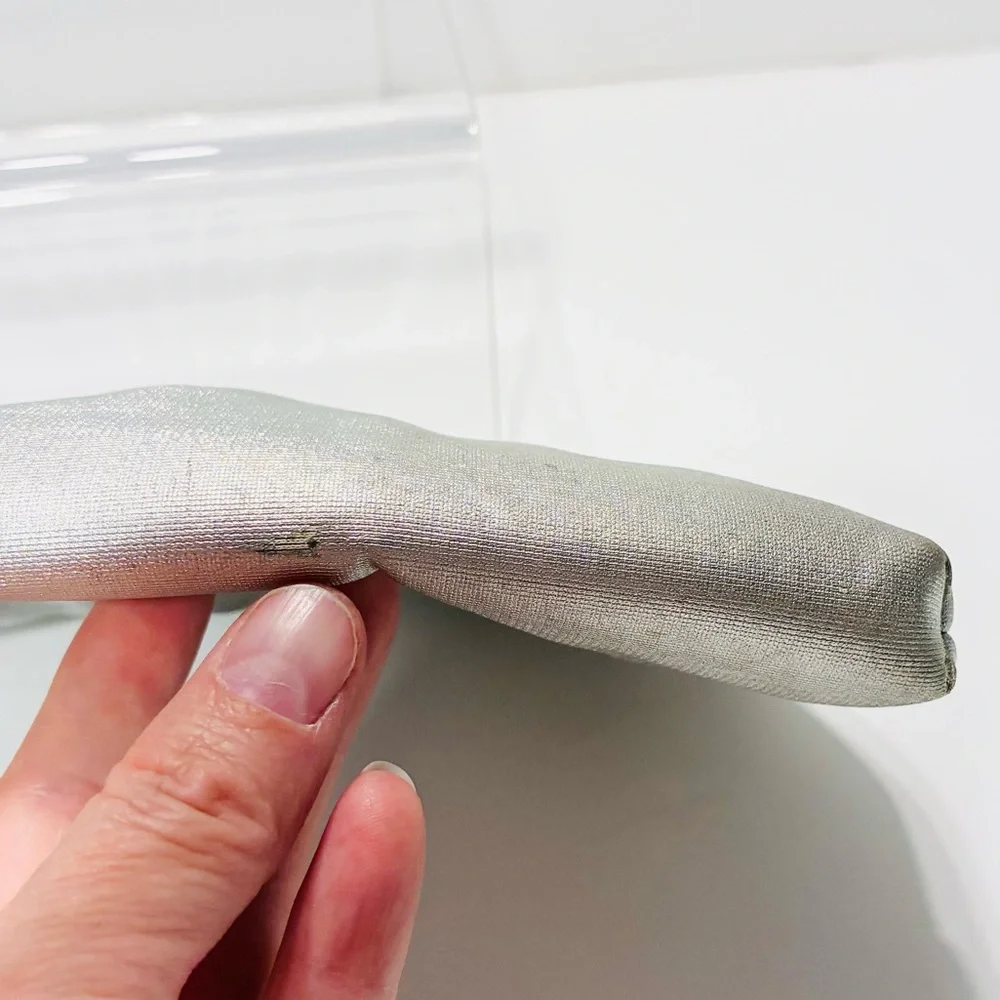 Vintage Made In Hong Kong Handmade Silver Fabric Clutch 9”W x 5.5”H